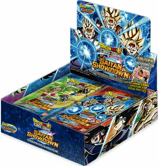 Dragon Ball Super – Saiyan Showdown Boosterbox Dragon Ball Super – Saiyan Showdown Boosterbox 1 Booster Pack contains 12 cards each. 1 Box contains 24 Booster Packs.